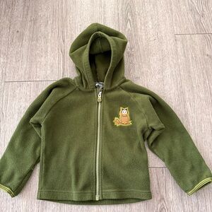 MEC Polartec Green Owl Embroidered Kids fleece full zip Hoodie 24 month